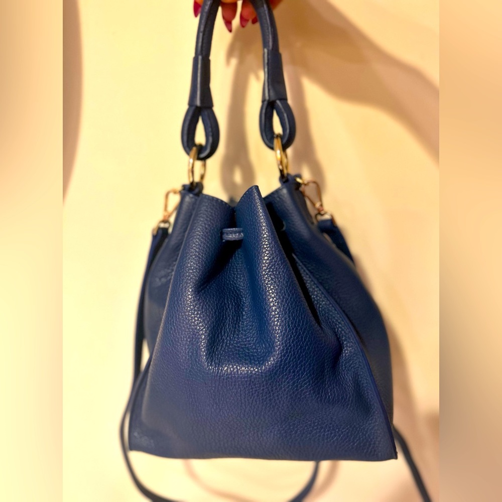 Royal Blue Pazolini Italian Leather Bucket Crossbody bag.
